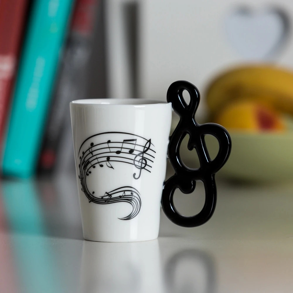 Froster Elegantiška muzikinio rakto formos rankena puodelis, muzikos mylėtojams, balta