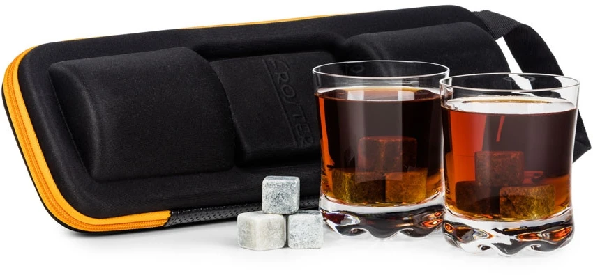 Froster Elegantiškas vyriškas viskio dovanų rinkinys su akmenimis, 2 taurės, juodas