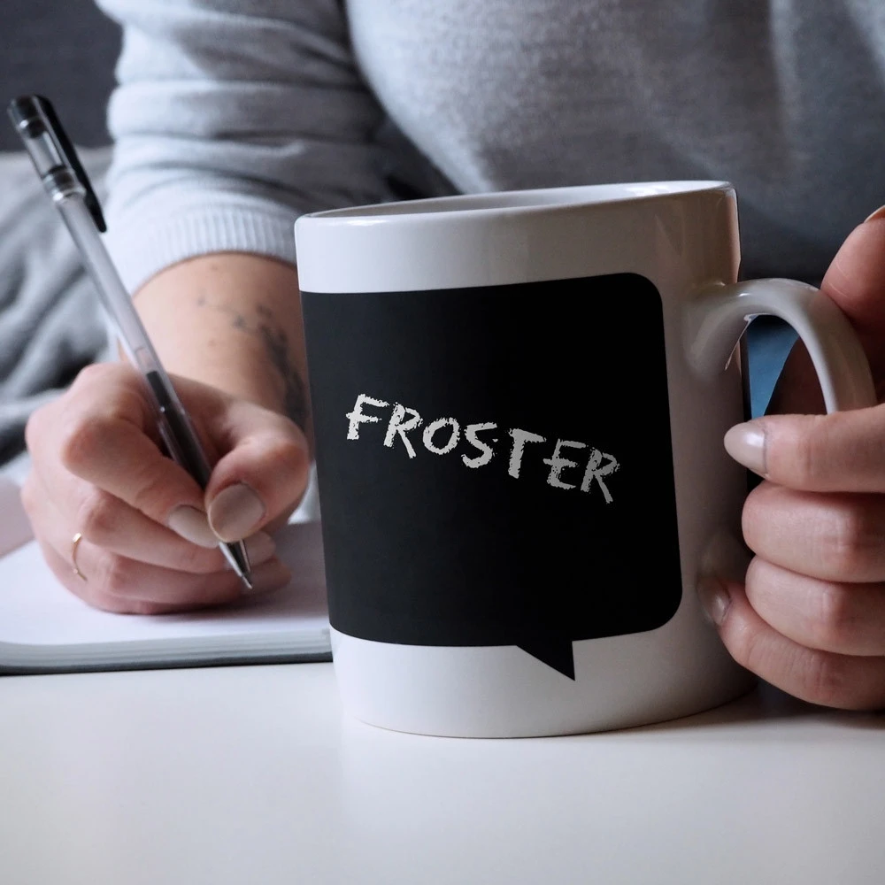 Froster Milžiniškas puodelis su rašymo lenta ir kreida, dovana arbatos mylėtojui, juodas