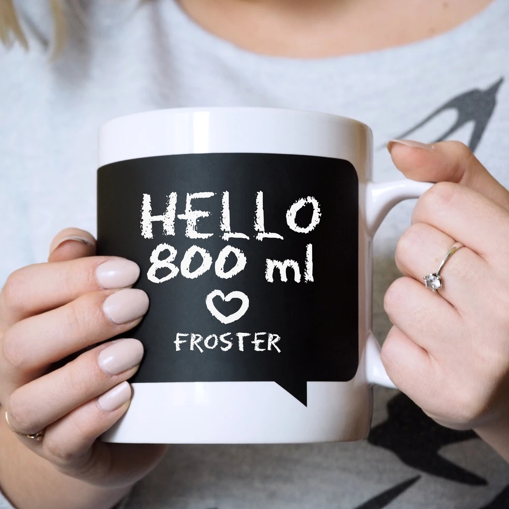 Froster Milžiniškas puodelis su rašymo lenta ir kreida, dovana arbatos mylėtojui, juodas