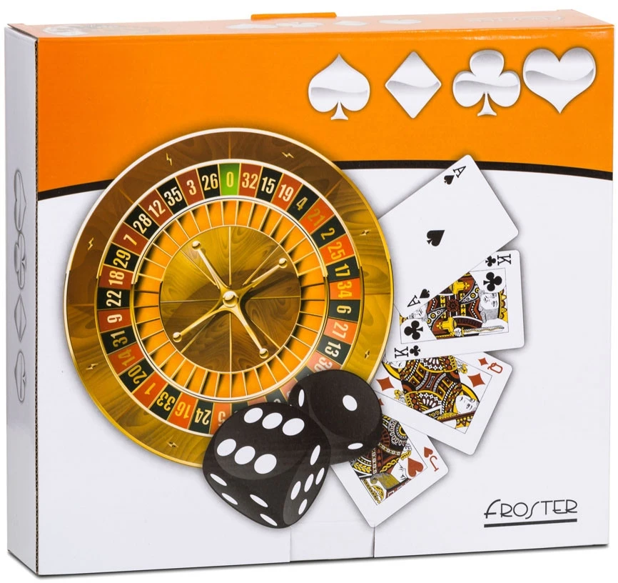 Froster Stalo žaidimų rinkinys ruletės, pokerio ir Juodas Jack, su kauliukais, suaugusiems