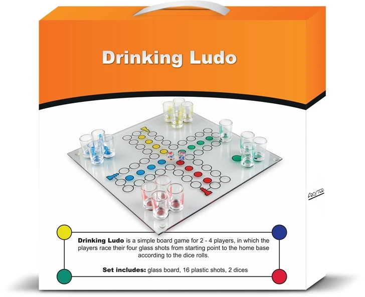 Froster Stiklinis ludo žaidimas su taurelėmis ir kauliukais, suaugusiems