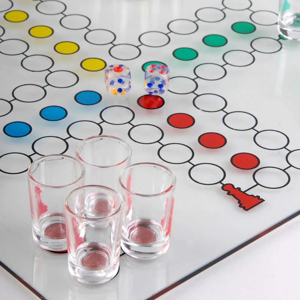 Froster Stiklinis ludo žaidimas su taurelėmis ir kauliukais, suaugusiems