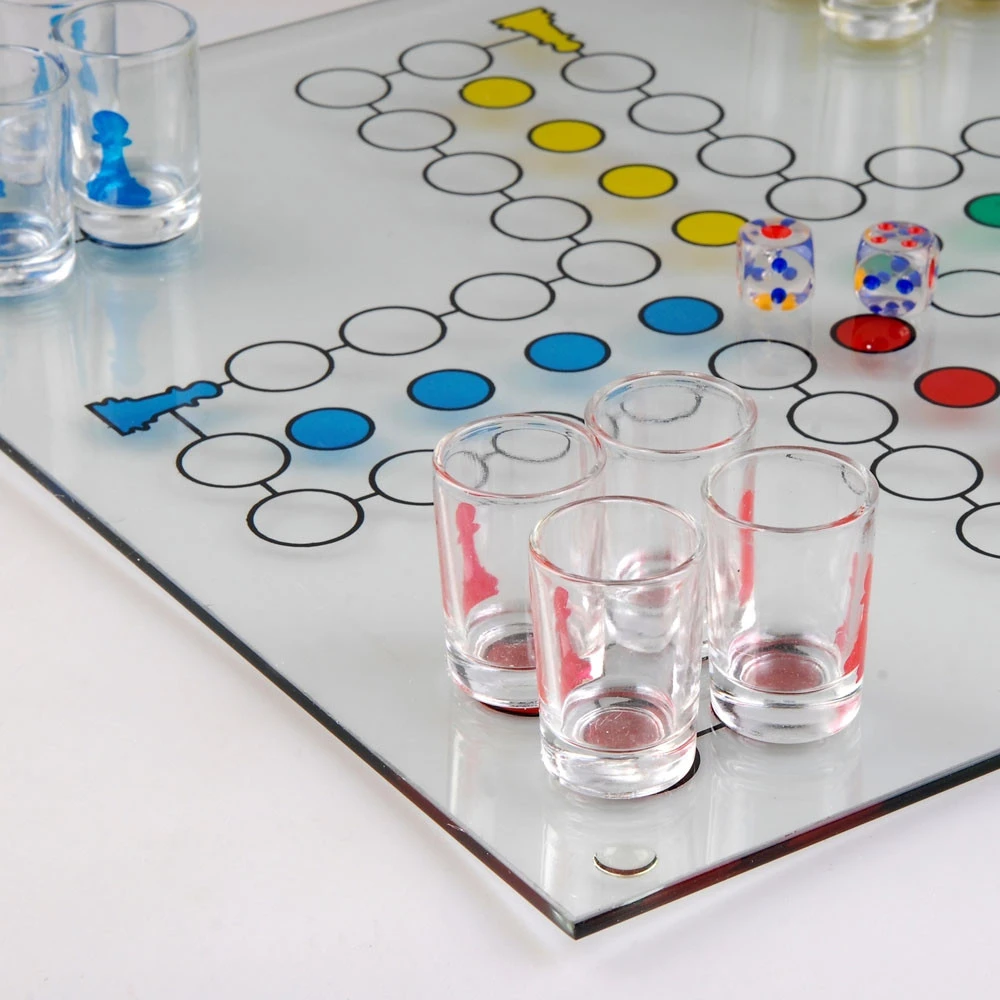 Froster Stiklinis ludo žaidimas su taurelėmis ir kauliukais, suaugusiems