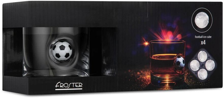 Froster Bohemia Gifts Viskio ir futbolo fano rinkinys: taurė ir ledo formelės