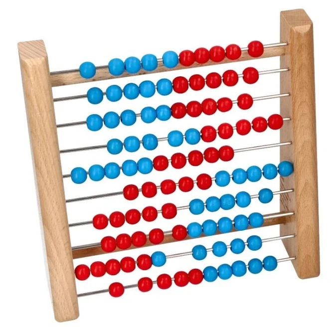 Goki Dvipusis medinis matematinis skaičiuotuvas su spalvotais kaladėlėmis, vaikams nuo 3 metų, saugus