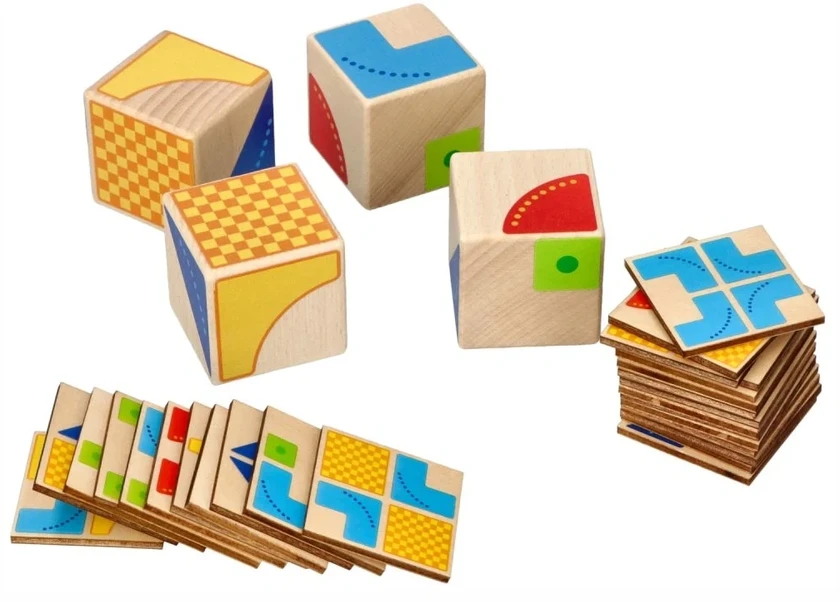 Goki Medinė loginė Tetris dėlionė su 18 spalvotų kaladėlių ir užduočių kortelėmis vaikams nuo 3 metų