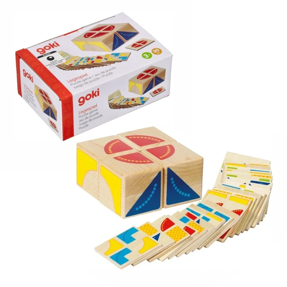 Goki Medinė loginė Tetris dėlionė su 18 spalvotų kaladėlių ir užduočių kortelėmis vaikams nuo 3 metų
