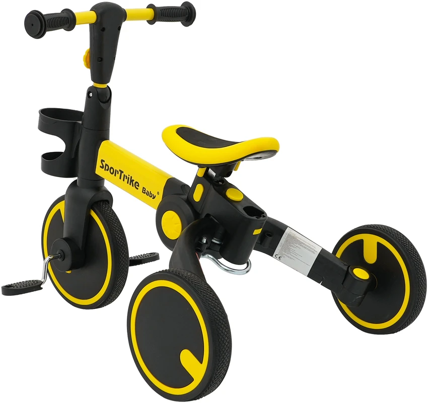 Stumiamas triratukas su rankene Happy Bike 3in1 Sportrike geltonos spalvos