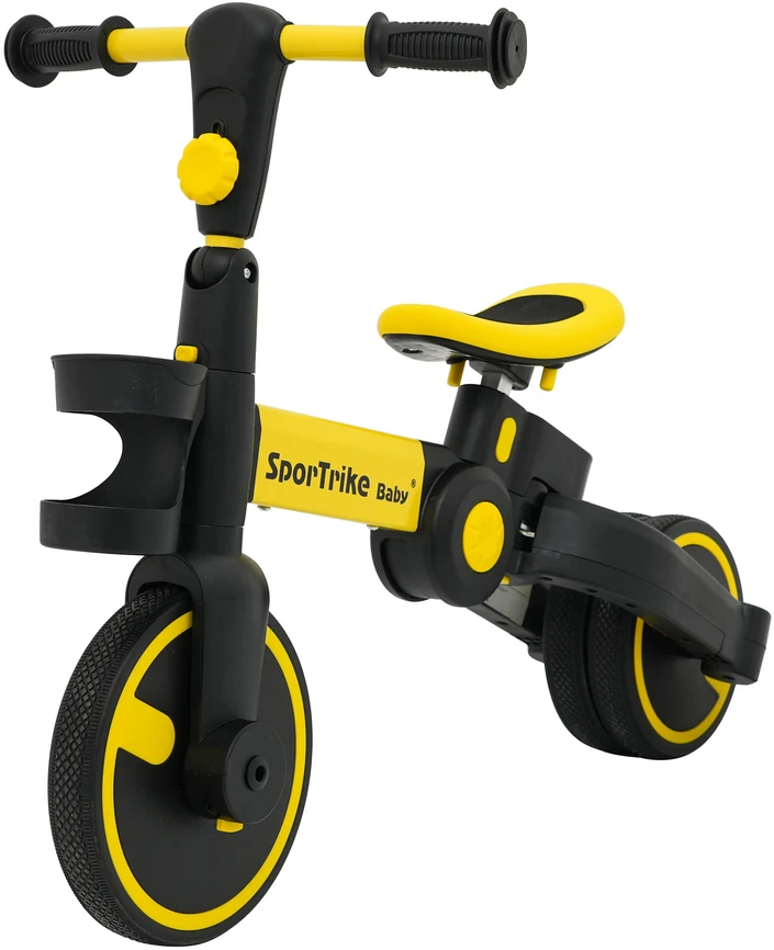 Stumiamas triratukas su rankene Happy Bike 3in1 Sportrike geltonos spalvos