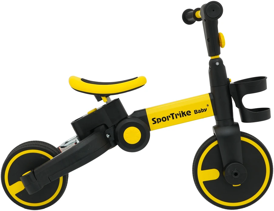 Stumiamas triratukas su rankene Happy Bike 3in1 Sportrike geltonos spalvos