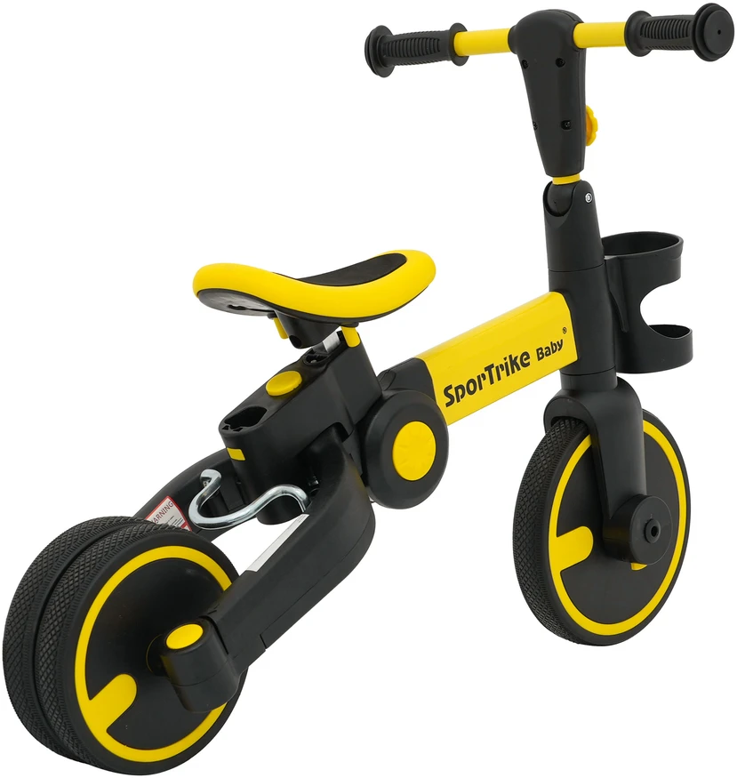 Stumiamas triratukas su rankene Happy Bike 3in1 Sportrike geltonos spalvos