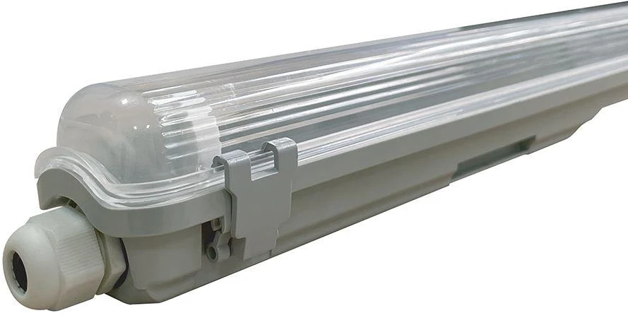 T8 šviestuvas, 150cm, pilku korpusu/skaidriu difuzoriumi, IP65