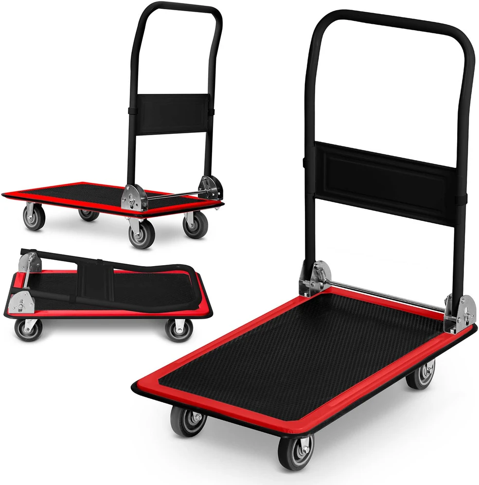 Humberg HM-505 juodos ir raudonos spalvos platforminis transportavimo vežimėlis