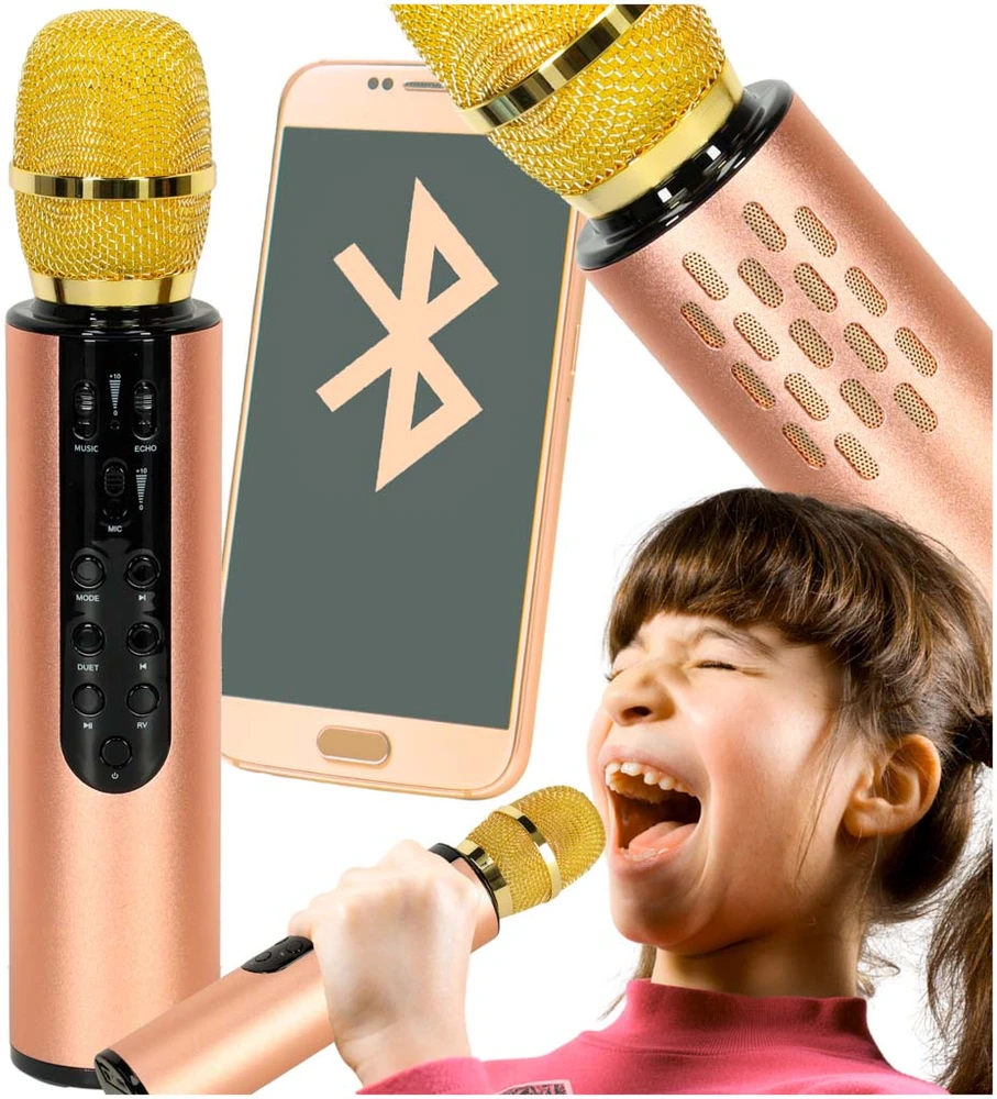 Ikonka Bluetooth belaidis karaokės mikrofonas auksinis