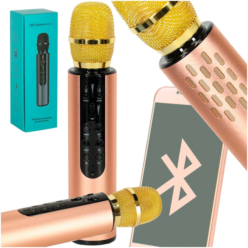 Ikonka Bluetooth belaidis karaokės mikrofonas auksinis