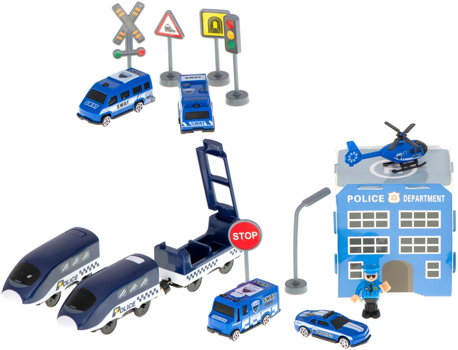 Ikonka Elektrinio traukinio policijos automobiliai 92 elementai ~300cm