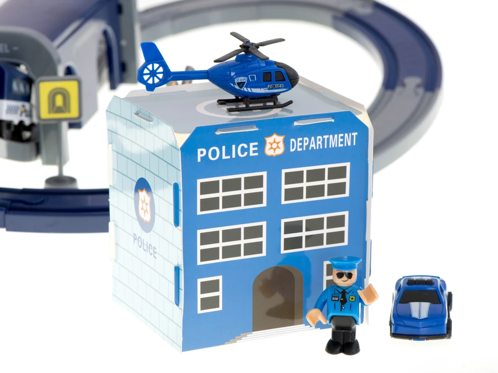 Ikonka Elektrinio traukinio policijos automobiliai 92 elementai ~300cm