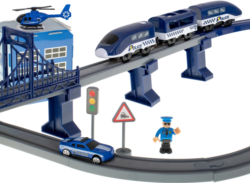 Ikonka Elektrinio traukinio policijos automobiliai 92 elementai ~300cm