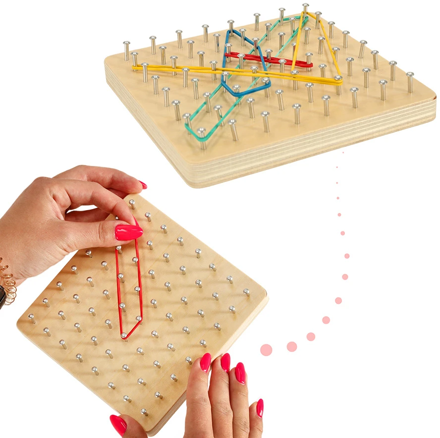 Ikonka Geoboard Geoplan medinė dėlionė, kurianti figūras su gumytėmis