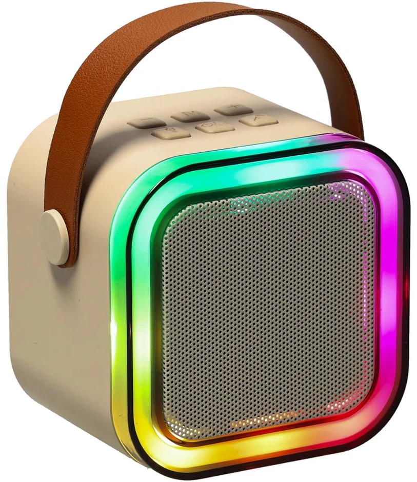 Ikonka Karaokės rinkinys 2 mikrofonai + nešiojamas garsiakalbis BLUETOOTH USB LED smėlio spalvos