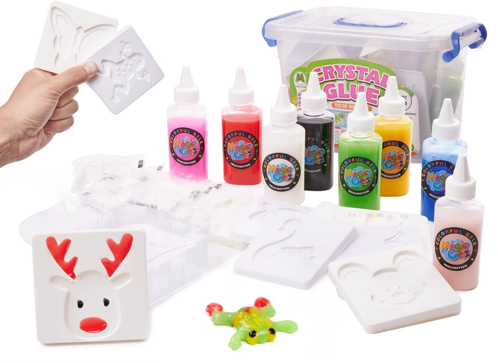 Ikonka Klej crystal glue slime 3D komplektas 26el.