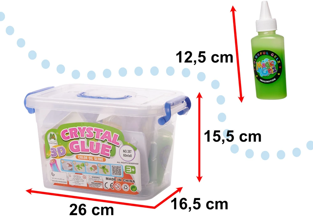 Ikonka Klej crystal glue slime 3D komplektas 26el.
