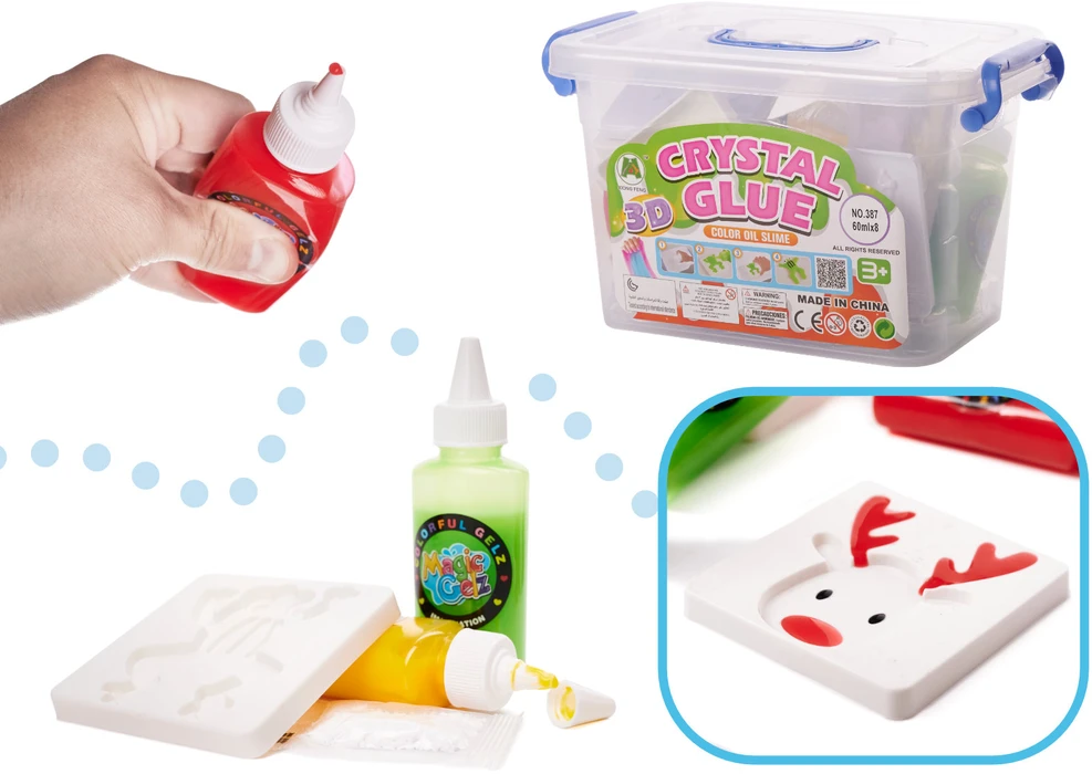 Ikonka Klej crystal glue slime 3D komplektas 26el.