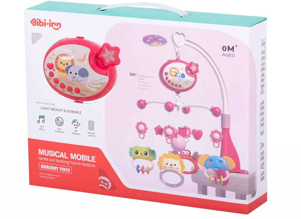 Ikonka Lullaby žvaigždžių dizaino karuselė rožinė + nuotolinio valdymo pultas