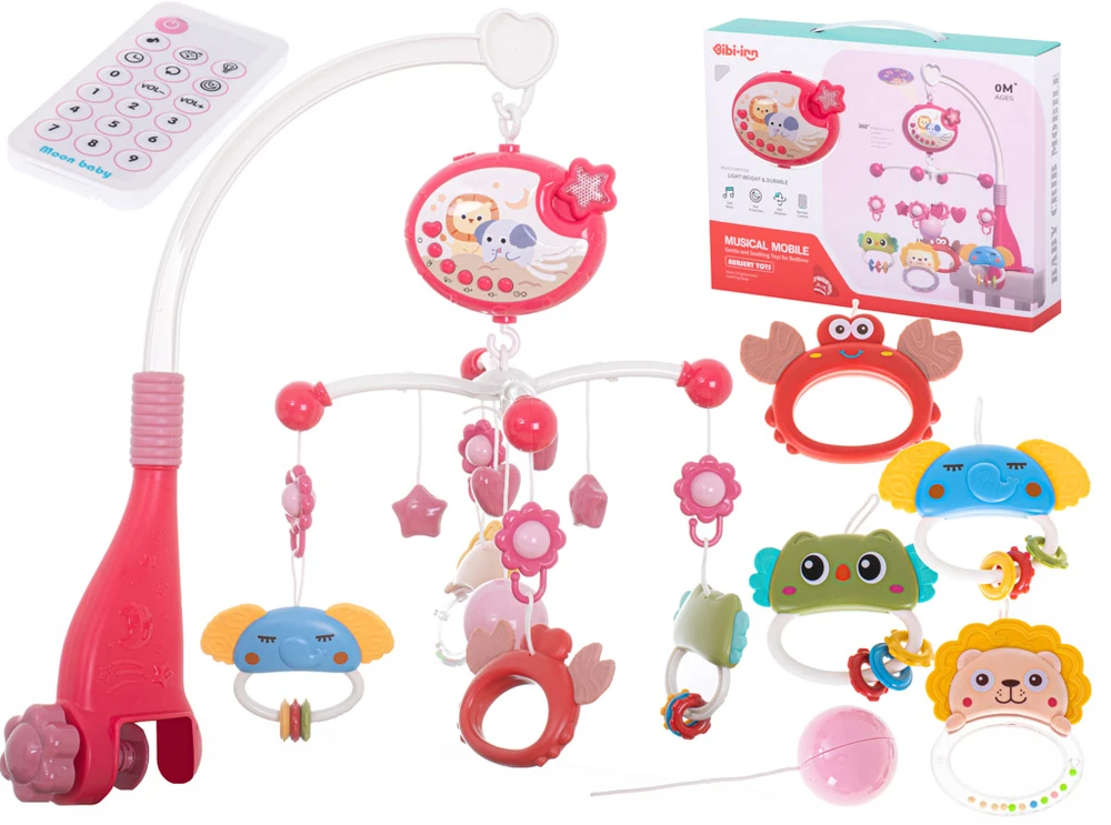 Ikonka Lullaby žvaigždžių dizaino karuselė rožinė + nuotolinio valdymo pultas