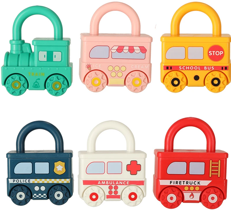 Ikonka Mokomasis dėlionės žaidimas automobilių blokai, pakabinamos spynos, sensorinis žaislas Montessori