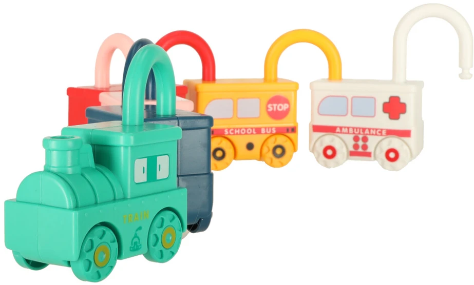 Ikonka Mokomasis dėlionės žaidimas automobilių blokai, pakabinamos spynos, sensorinis žaislas Montessori