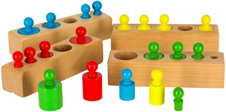 Roger Montessori mediniai cilindriniai svarmenys spalvingi