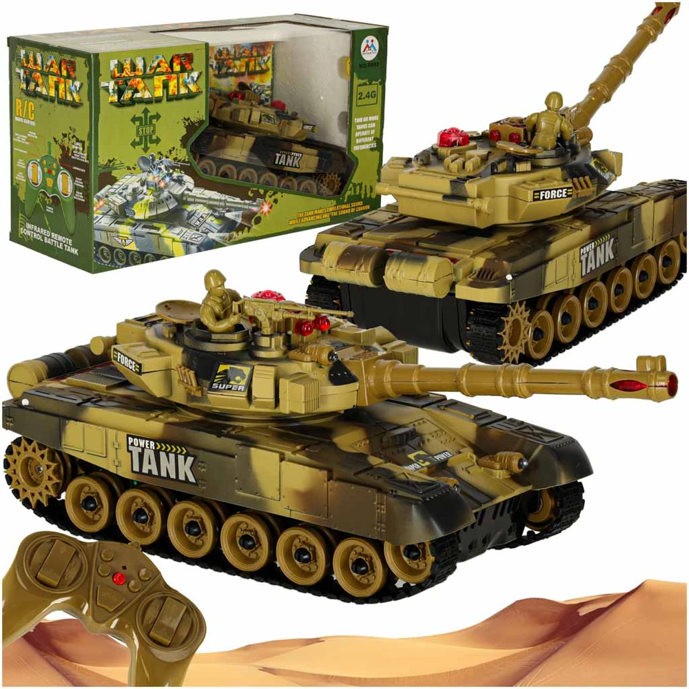 Ikonka RC karo tankas 9993 2,4 GHz dykumos tankas