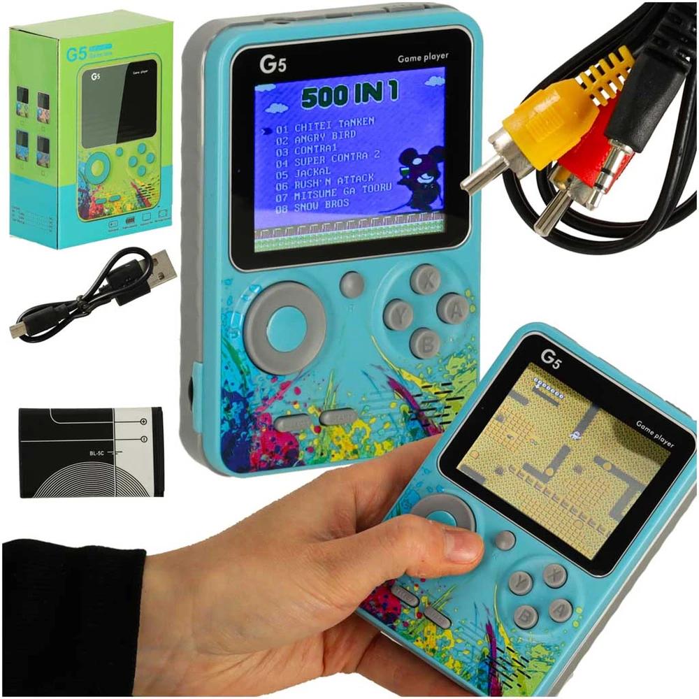 Ikonka Nešiojama mini retro žaidimų konsolė, mėlyna