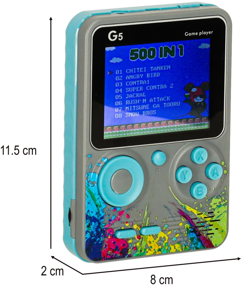Ikonka Nešiojama mini retro žaidimų konsolė, pilka