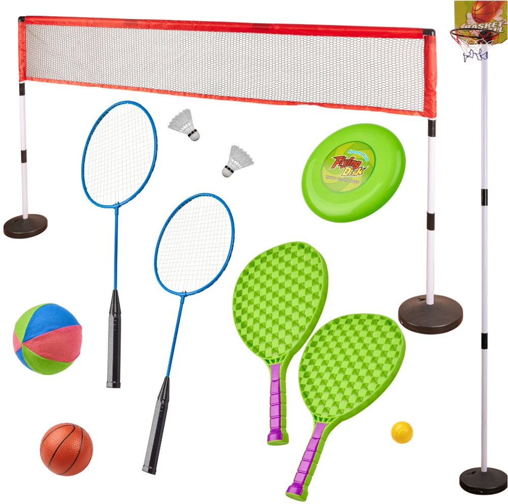 Ikonka Sporto rinkinys 5in1 badmintonas krepšinis tinklinis tenisas frisbis