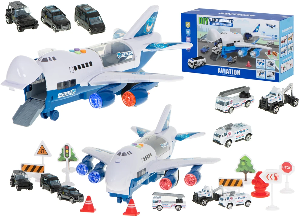 Ikonka Transporterio lėktuvas + 6 automobiliai policijos šonaspriekyje