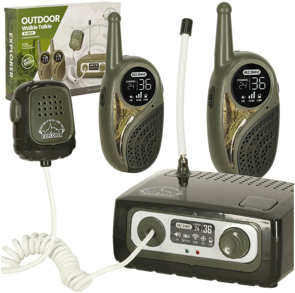 Ikonka Vaikams skirtas Walkie Talkie radijo imtuvų rinkinys su PBX chaki spalvos