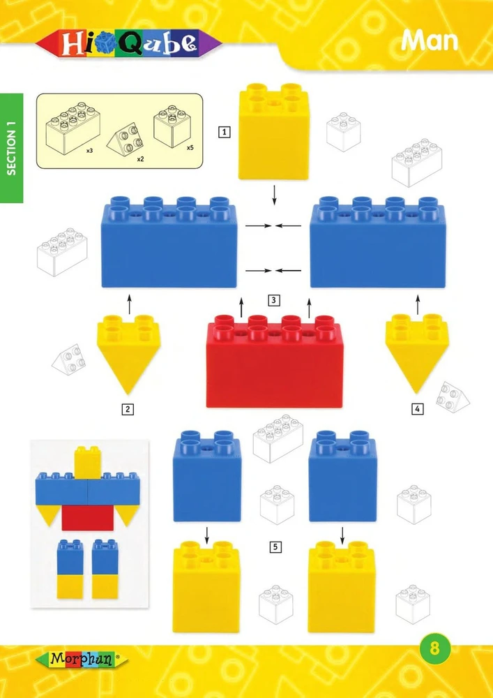 Iliustruota Morphun Hi-Qube konstravimo instrukcija vaikams nuo 6 metų, A4 formato