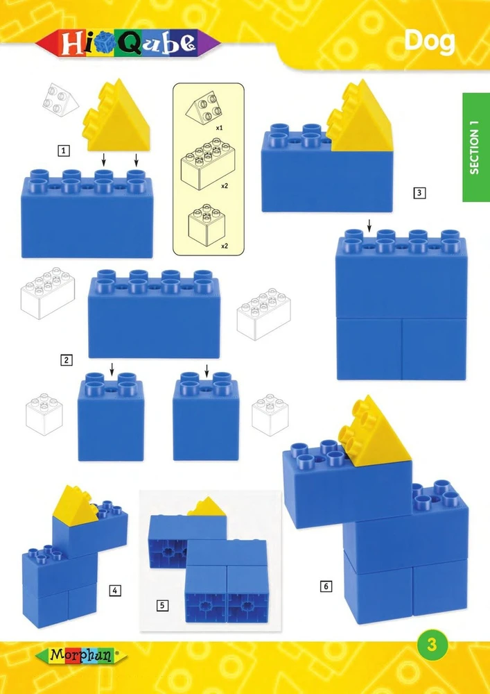 Iliustruota Morphun Hi-Qube konstravimo instrukcija vaikams nuo 6 metų, A4 formato