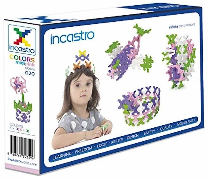 Incastro Midi 60 dalių konstruktorius kūrybai ir mokymuisi vaikams nuo 4 metų, rožinis
