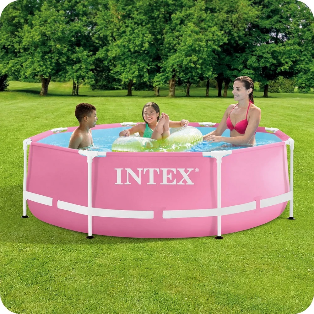 Vaikiškas apvalus baseinas su rėmais 244x76 cm rožinės spalvos INTEX 28290