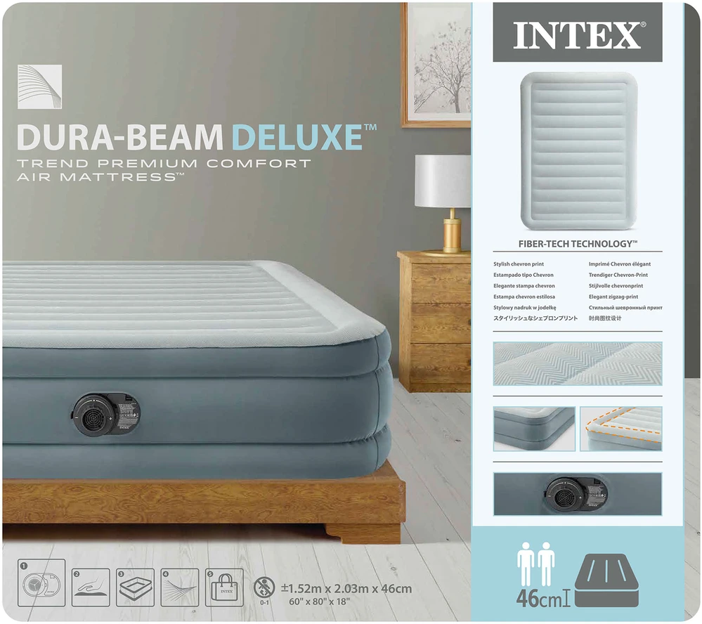 INTEX 64824ND pripučiamas čiužinys 203x152x46 cm su integruota elektrine pompa