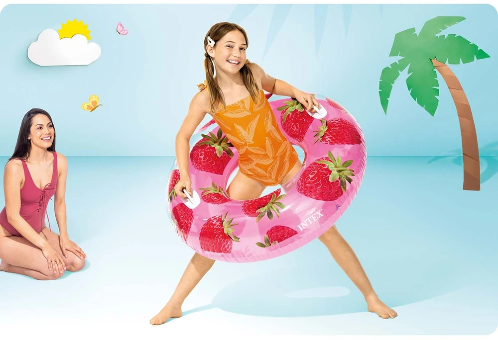 Plaukimo žiedas INTEX, 107 cm, rožinis su braškėmis