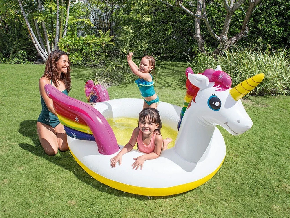 Amo Toys Pripučiamas baseinas INTEX MYSTIC UNICORN, 272x193x104cm, purškia vandenį 57441NP