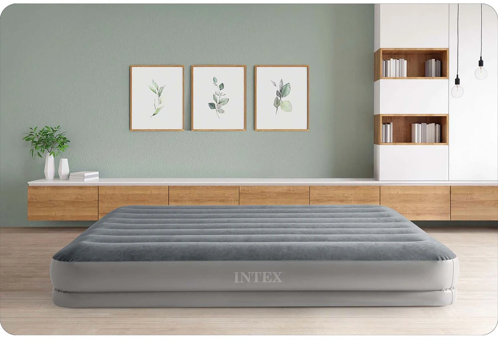 Pripučiamas čiužinys INTEX Queen Dura-Beam, Prestige Downy Airbed su USB pompa, 152x203x30cm