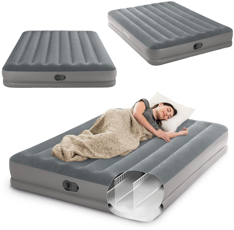 Pripučiamas čiužinys INTEX Queen Dura-Beam, Prestige Downy Airbed su USB pompa, 152x203x30cm