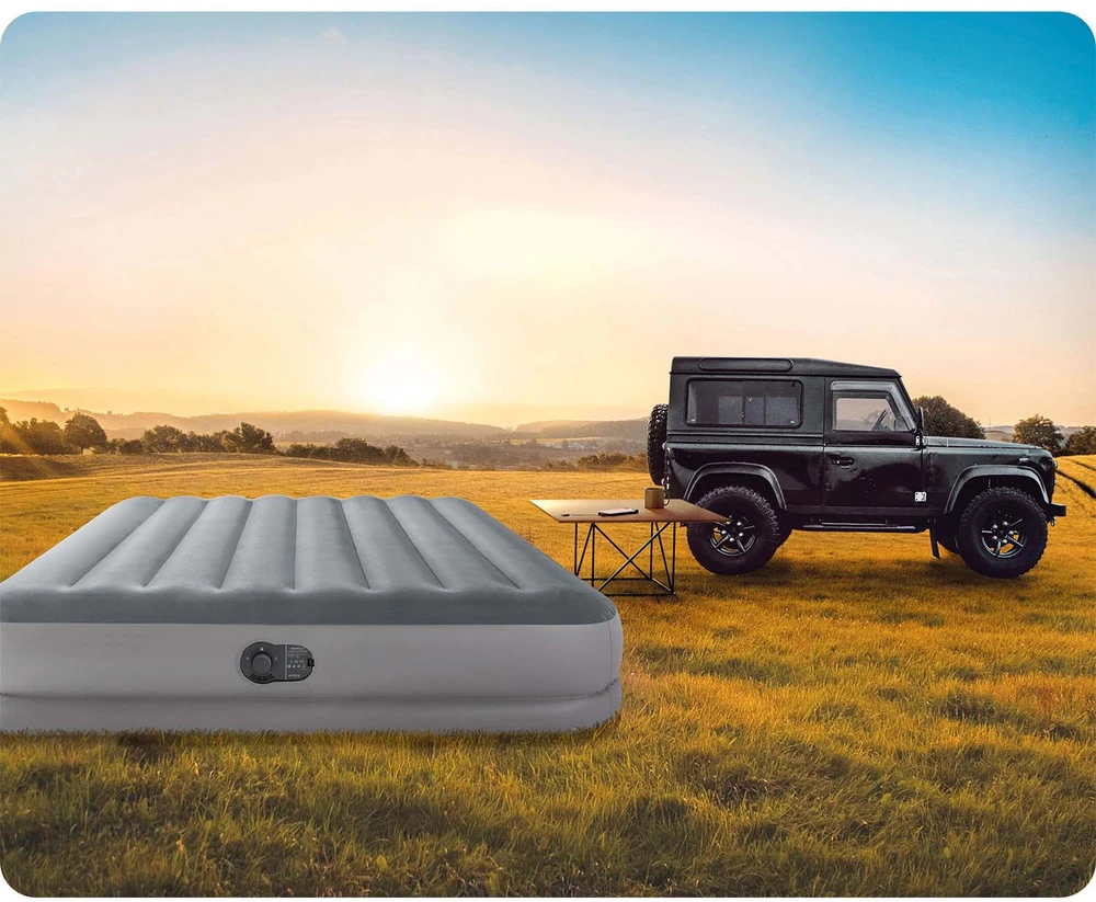 Pripučiamas čiužinys INTEX Queen Dura-Beam, Prestige Downy Airbed su USB pompa, 152x203x30cm