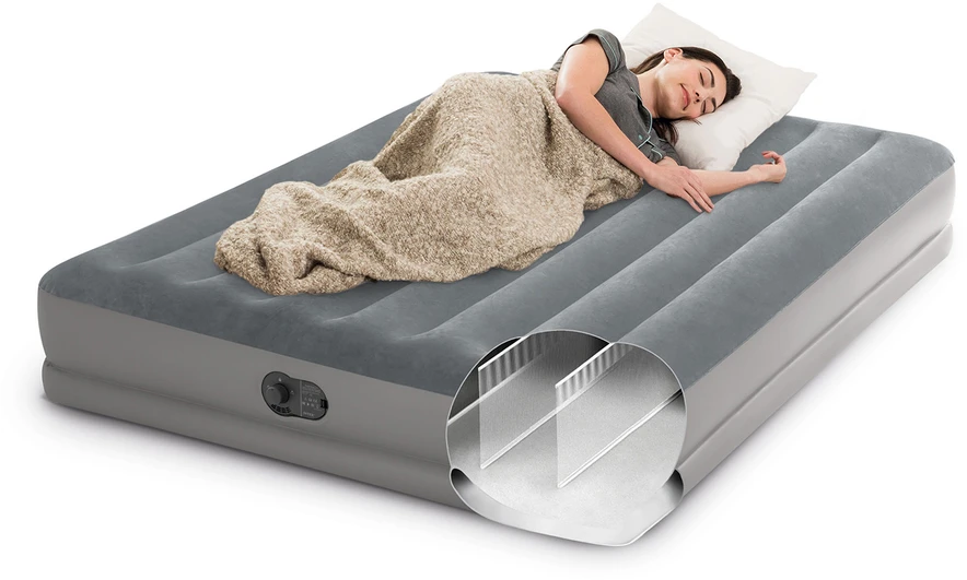 Pripučiamas čiužinys INTEX Queen Dura-Beam, Prestige Downy Airbed su USB pompa, 152x203x30cm